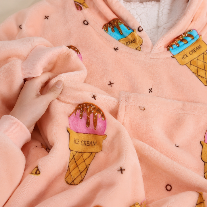 Oversized Hooded Blanket for Women, Sherpa Lined Wearable Blanket Hoodie with Pocket, Printed Fleece