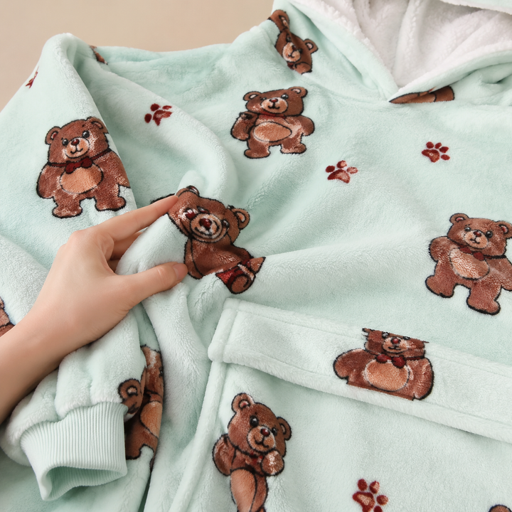 Oversized Hooded Blanket for Women, Sherpa Lined Wearable Blanket Hoodie with Pocket, Printed Fleece
