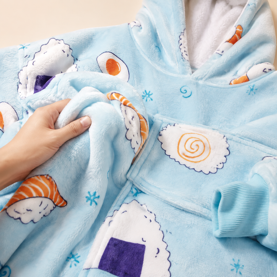 Oversized Hooded Blanket for Women, Sherpa Lined Wearable Blanket Hoodie with Pocket, Printed Fleece