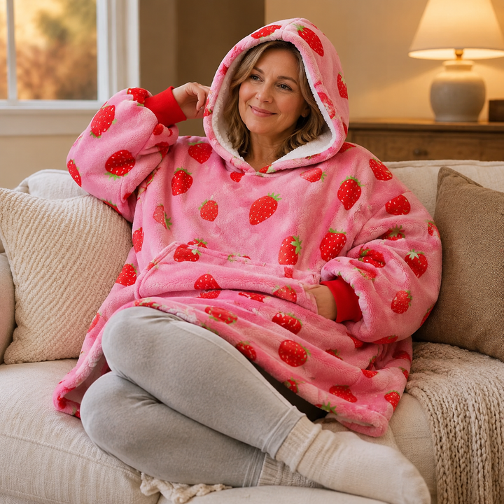 Oversized Hooded Blanket for Women, Sherpa Lined Wearable Blanket Hoodie with Pocket, Printed Fleece