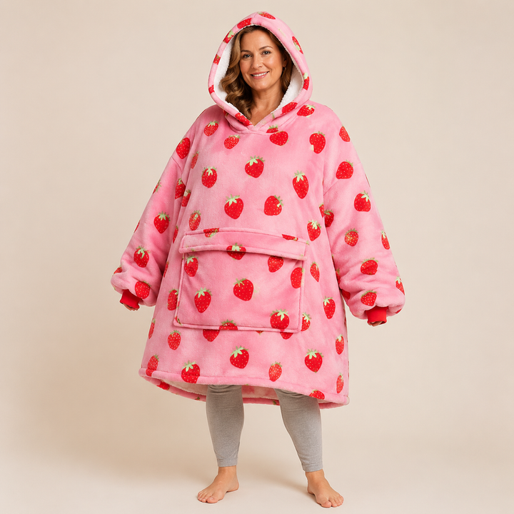 Oversized Hooded Blanket for Women, Sherpa Lined Wearable Blanket Hoodie with Pocket, Printed Fleece