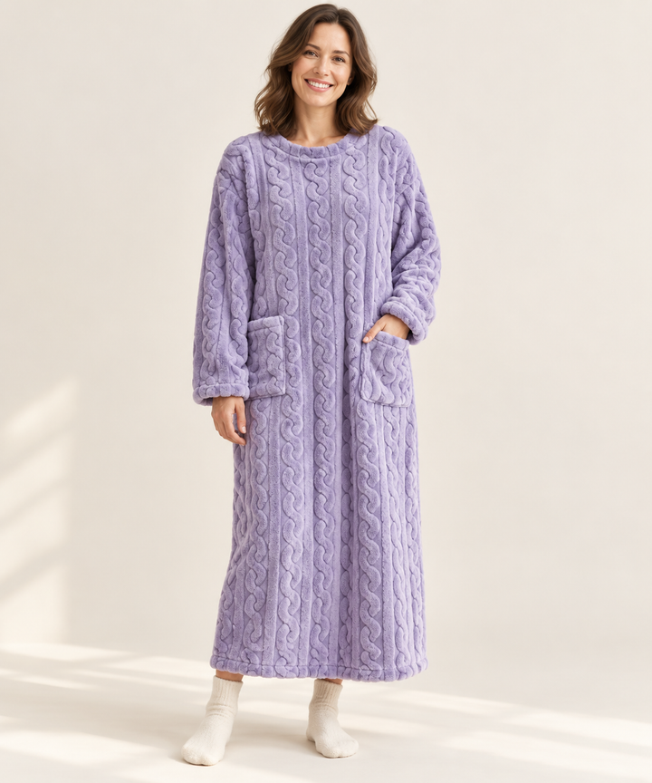 Plush Cable Knit Fleece Robe for Women, Long Wrap Style