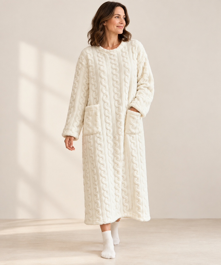 Plush Cable Knit Fleece Robe for Women, Long Wrap Style