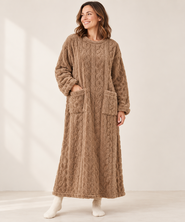 Plush Cable Knit Fleece Robe for Women, Long Wrap Style