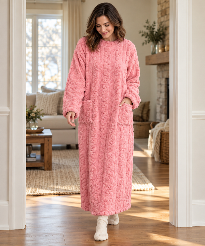 Plush Cable Knit Fleece Robe for Women, Long Wrap Style