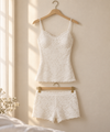 Lace Cami and Shorts Set for Women in White, Scalloped Trim