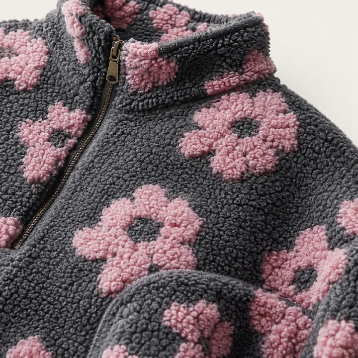 Sherpa Half Zip Pullover for Women, Floral Fleece