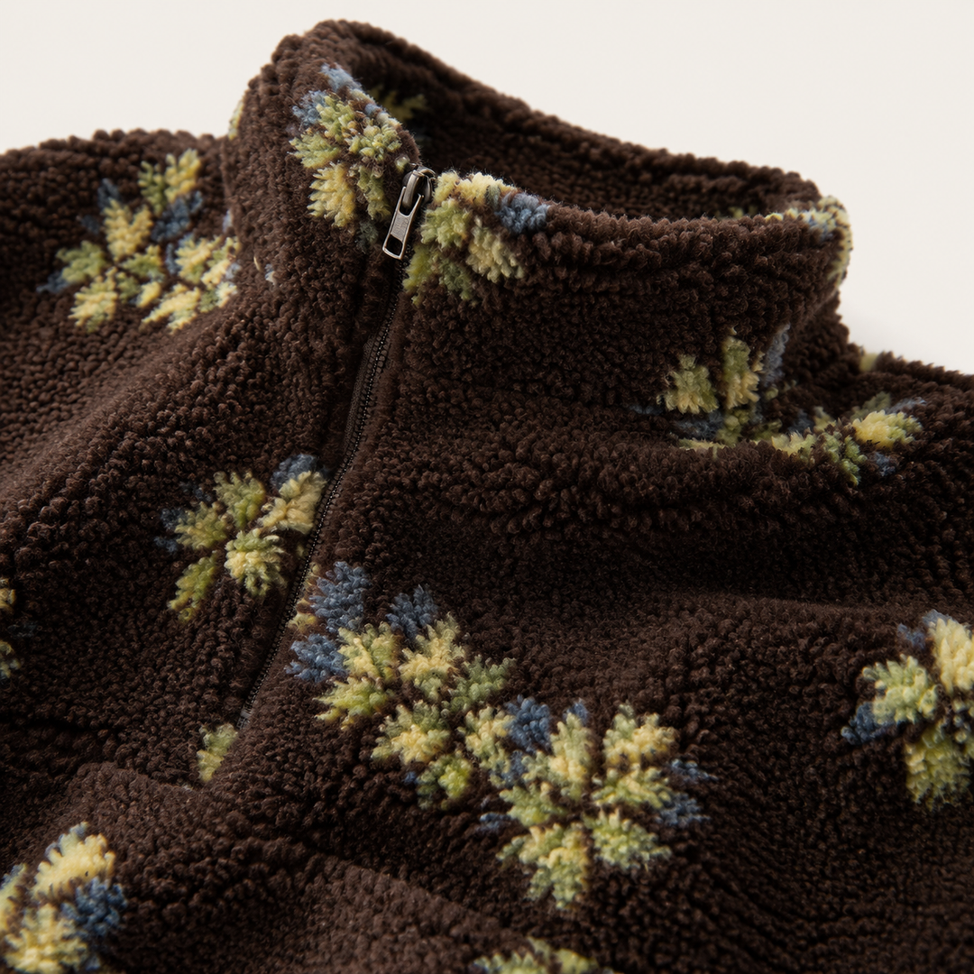 Sherpa Half Zip Pullover for Women, Floral Fleece