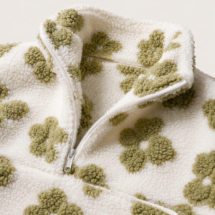 Sherpa Half Zip Pullover for Women, Floral Fleece