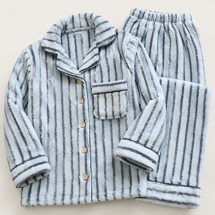 Striped Fleece Pajama Set for Women, Coral Fleece Long Sleeve