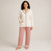 Women's Pink Button-Down Pajama Set with Contrast Piping