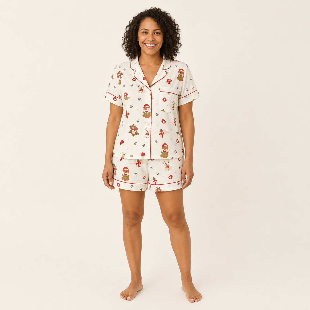 Christmas Bear Pajama Set for Women, Short Sleeve and Shorts