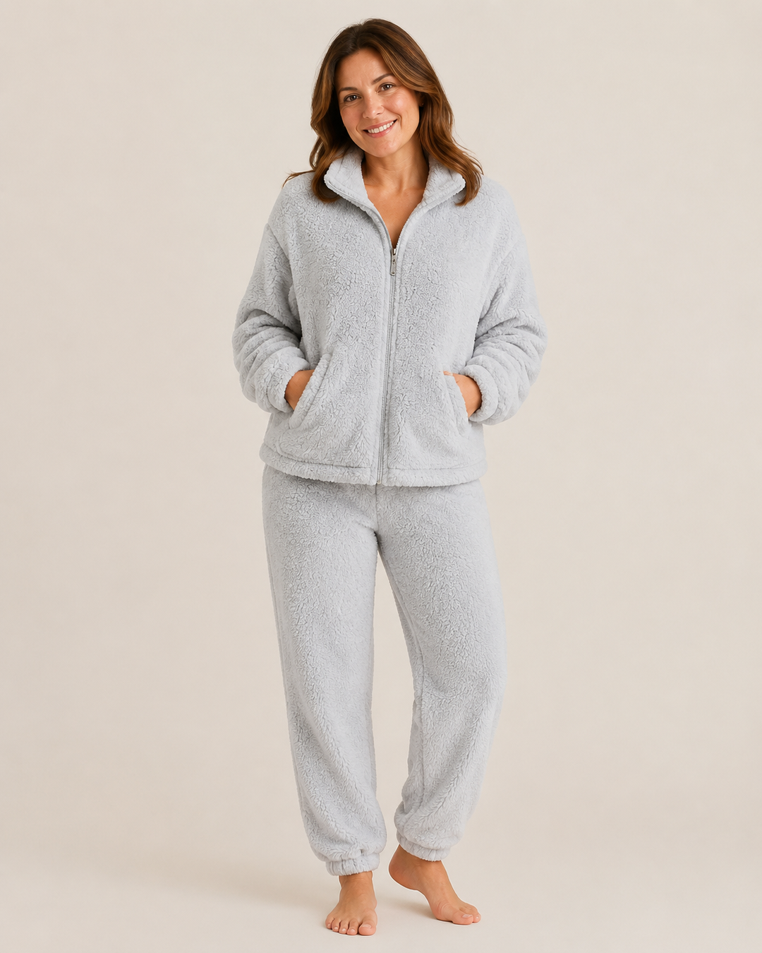 Sherpa Fleece Lounge Set for Women, Zip Jacket and Pants