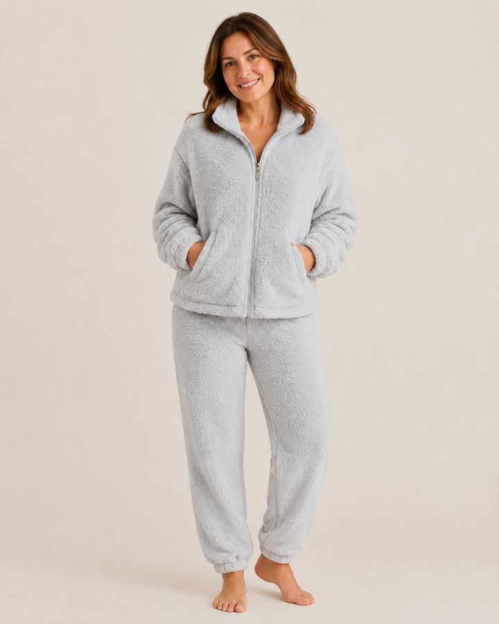 Sherpa Fleece Lounge Set for Women, Zip Jacket and Pants