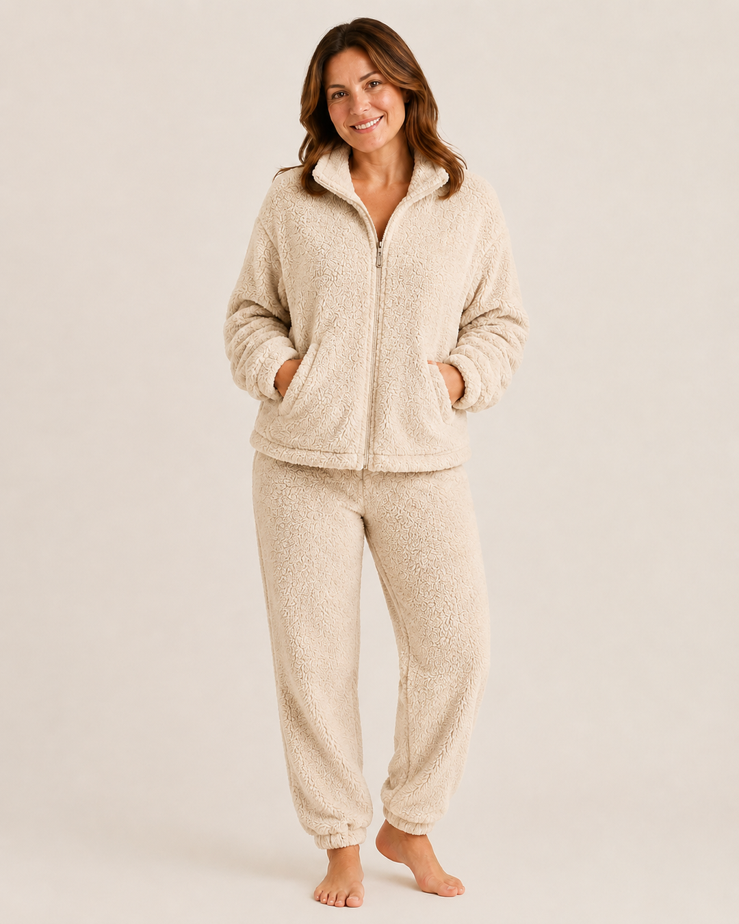 Sherpa Fleece Lounge Set for Women, Zip Jacket and Pants