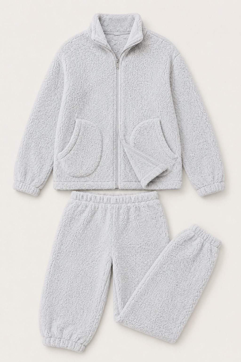 Sherpa Fleece Lounge Set for Women, Zip Jacket and Pants