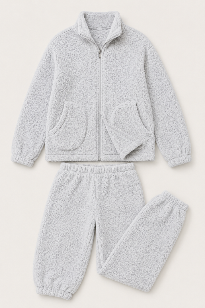 Sherpa Fleece Lounge Set for Women, Zip Jacket and Pants