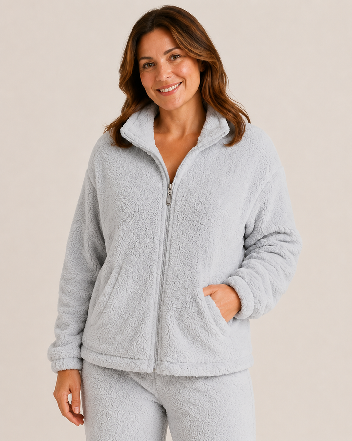 Sherpa Fleece Lounge Set for Women, Zip Jacket and Pants