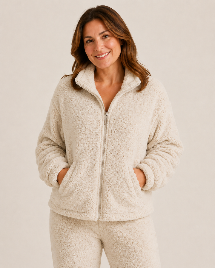 Sherpa Fleece Lounge Set for Women, Zip Jacket and Pants