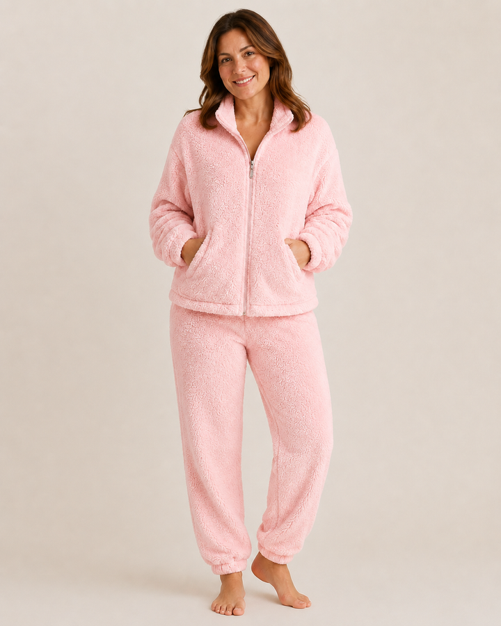 Sherpa Fleece Lounge Set for Women, Zip Jacket and Pants