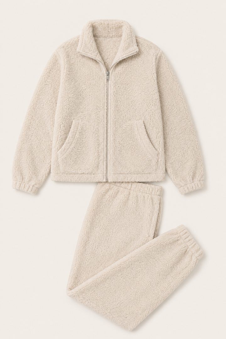 Sherpa Fleece Lounge Set for Women, Zip Jacket and Pants