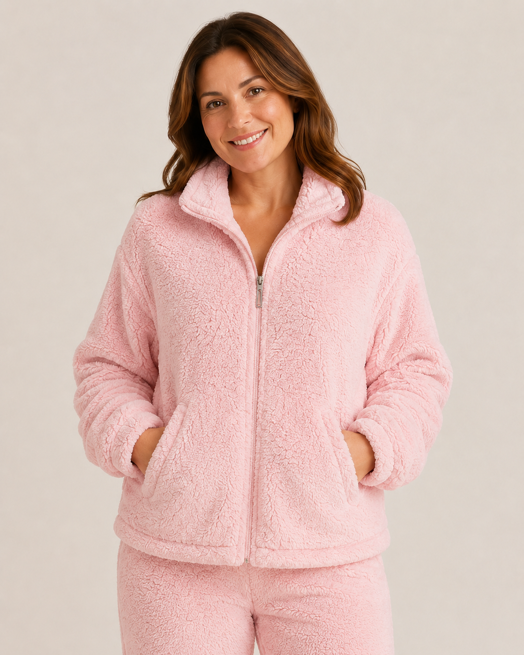 Sherpa Fleece Lounge Set for Women, Zip Jacket and Pants