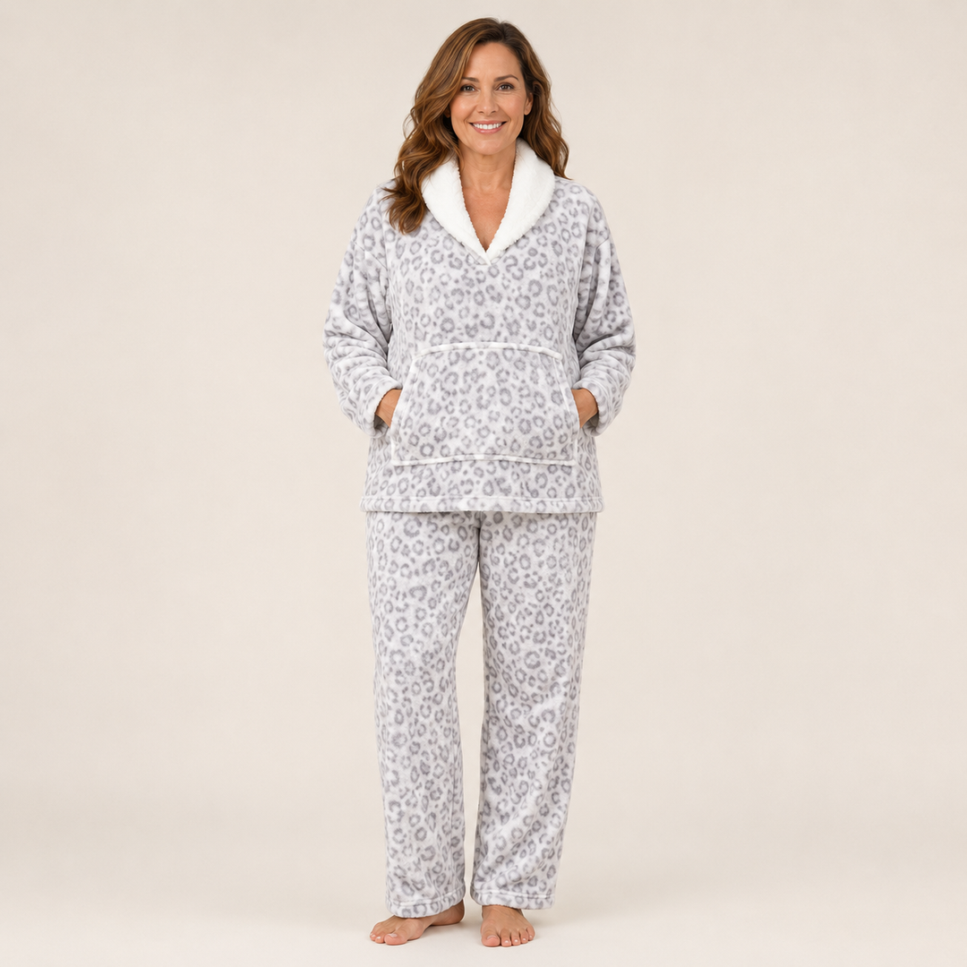 Printed Satin Pajama Set for Women, V-Neck Long Sleeve