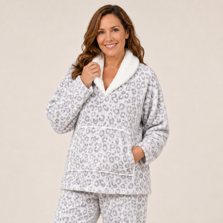 Printed Satin Pajama Set for Women, V-Neck Long Sleeve