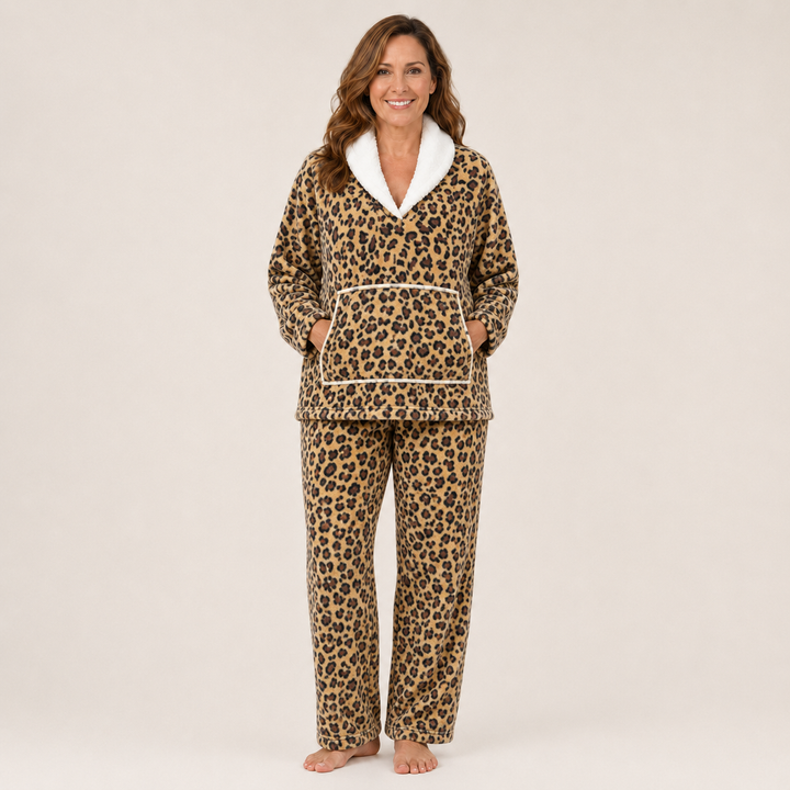 Printed Satin Pajama Set for Women, V-Neck Long Sleeve