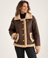 Women's Aviator Jacket | Faux Suede Sherpa Lined Button Front