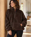 Teddy Fleece Half-Zip for Women, Oversized with Stand Collar