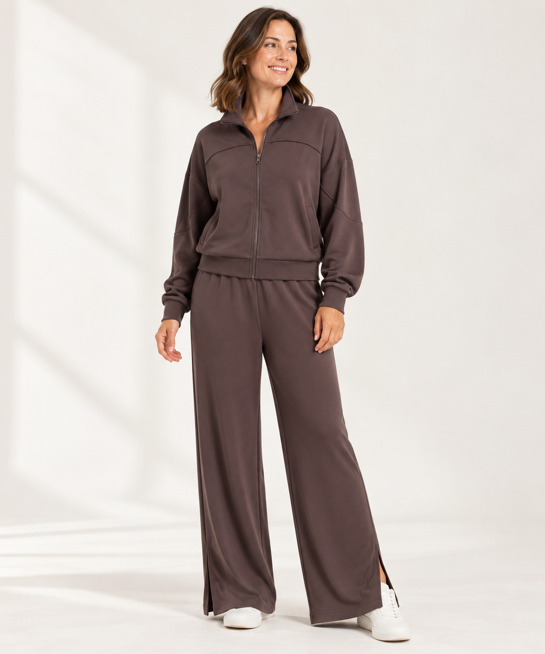 Modal Lounge Set for Women, Zip Jacket and Wide-Leg Pants