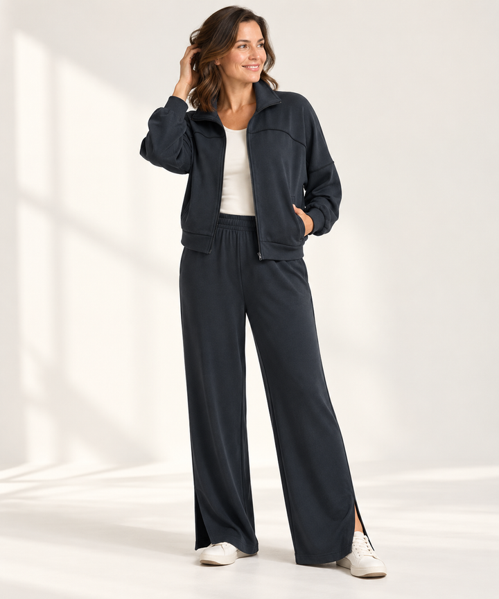 Modal Lounge Set for Women, Zip Jacket and Wide-Leg Pants