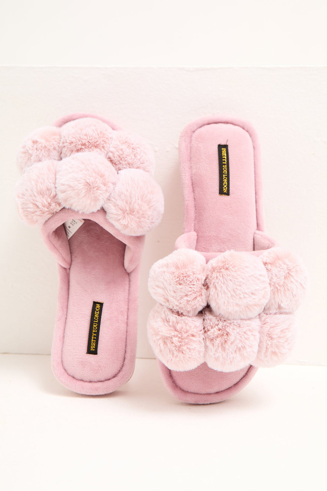 Pom Pom Slippers for Women in Pink, Velour Slide Slippers