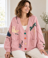 Women's Embroidered Cable Knit Cardigan | Oversized Patchwork