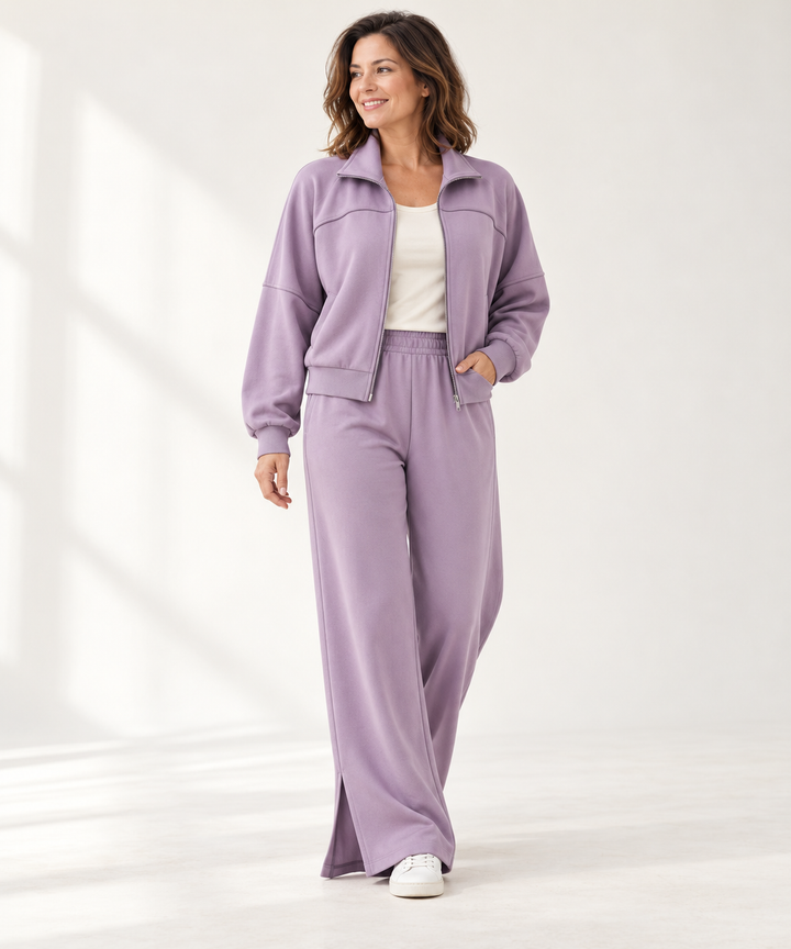 Modal Lounge Set for Women, Zip Jacket and Wide-Leg Pants