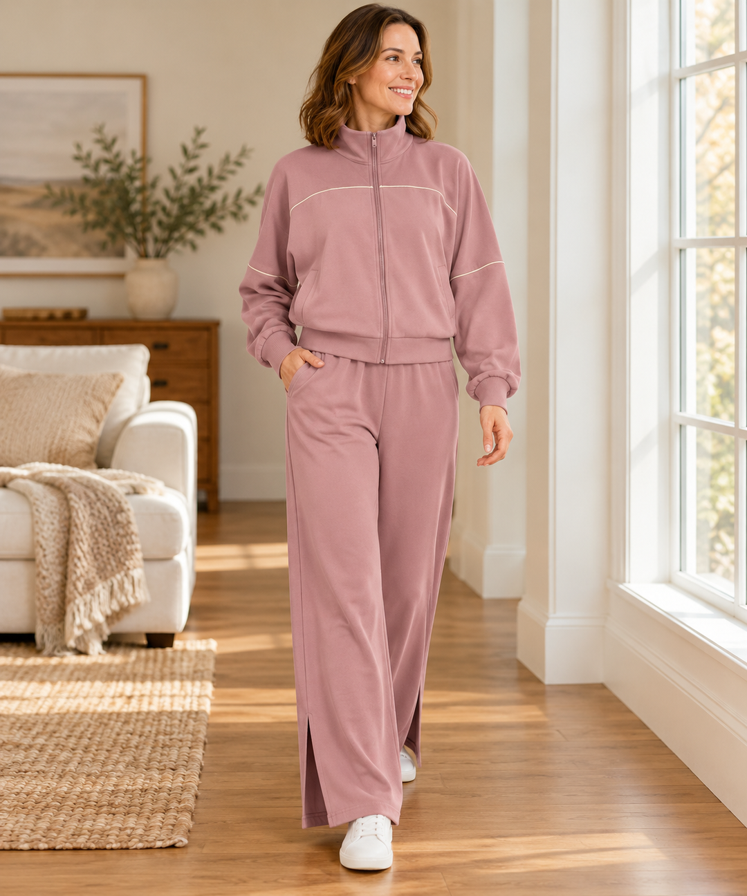 Modal Lounge Set for Women, Zip Jacket and Wide-Leg Pants