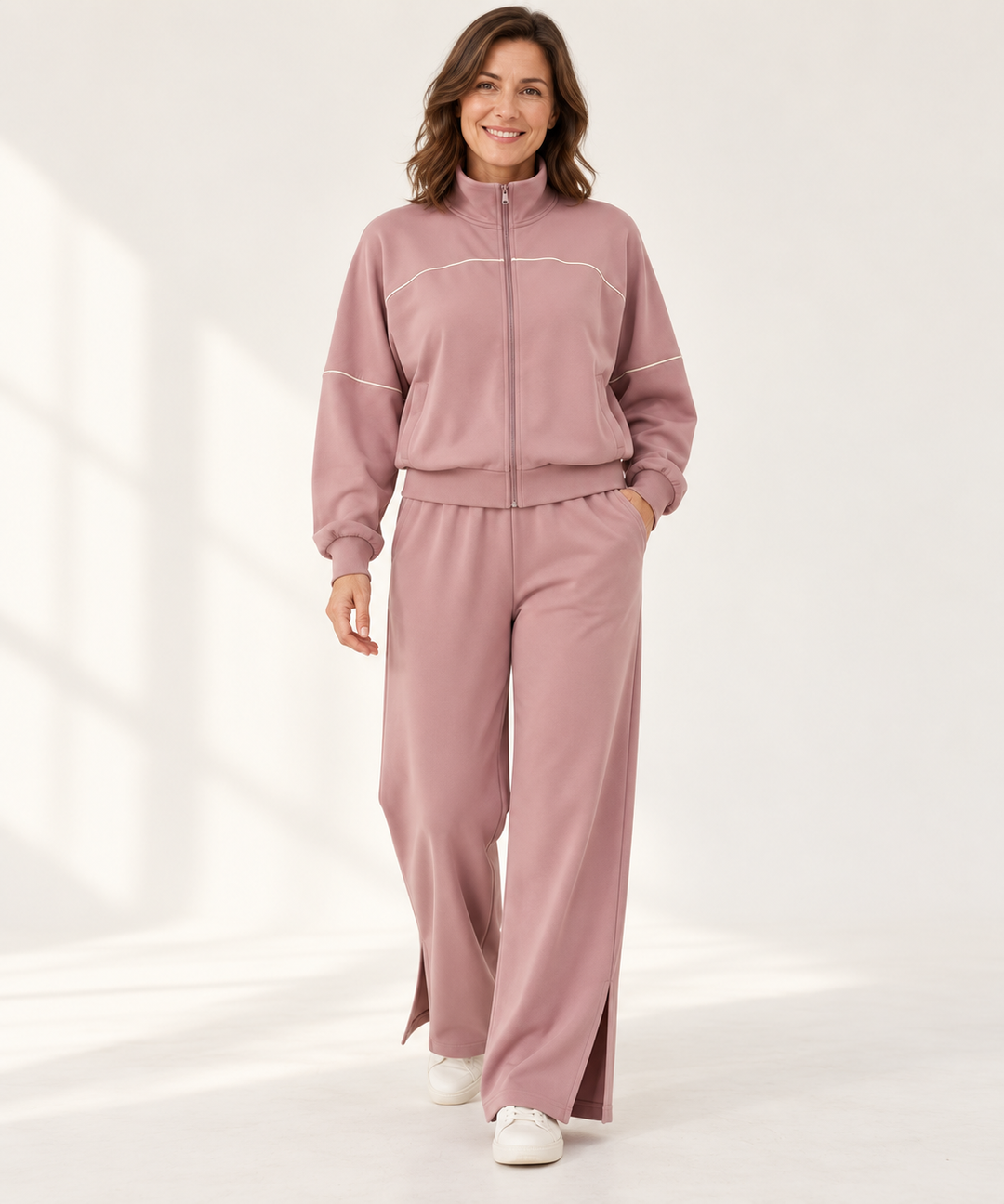 Modal Lounge Set for Women, Zip Jacket and Wide-Leg Pants