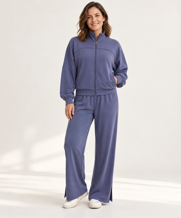 Modal Lounge Set for Women, Zip Jacket and Wide-Leg Pants