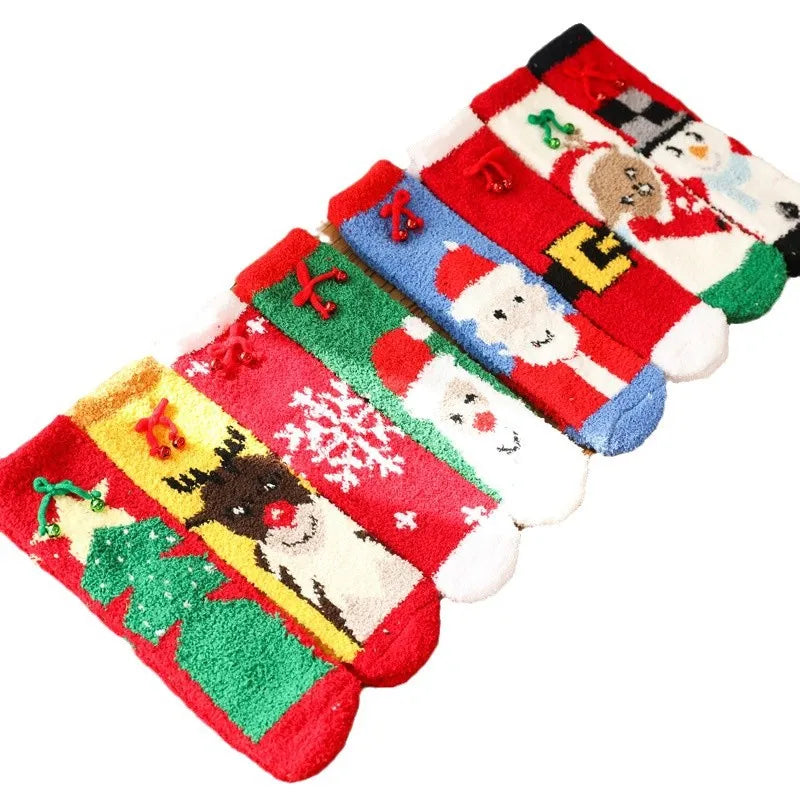 Coral velvet fleece crew socks shown flat