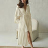 100% Cotton Belted Maxi Nightgown with Pockets in Apricot