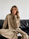 Turtleneck Knit Lounge Set for Women, Top and Wide Leg Pants