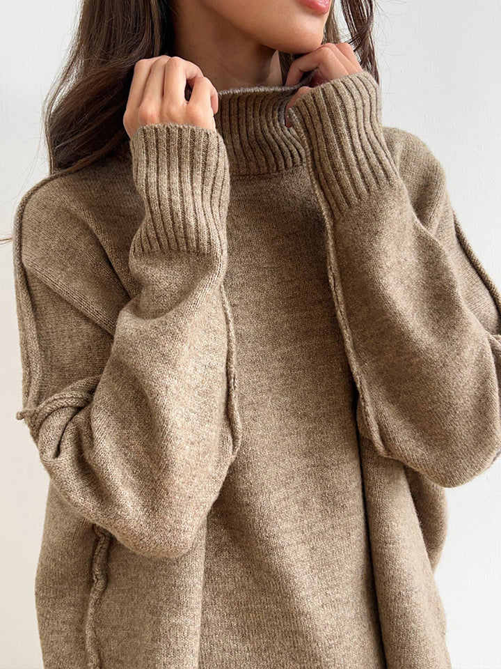 Turtleneck Knit Lounge Set for Women, Top and Wide Leg Pants