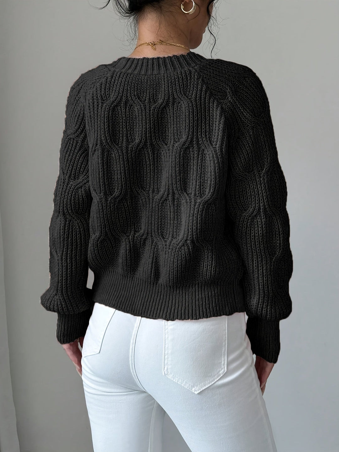 Cable Knit Cardigan for Women, V-Neck with Bow Detail