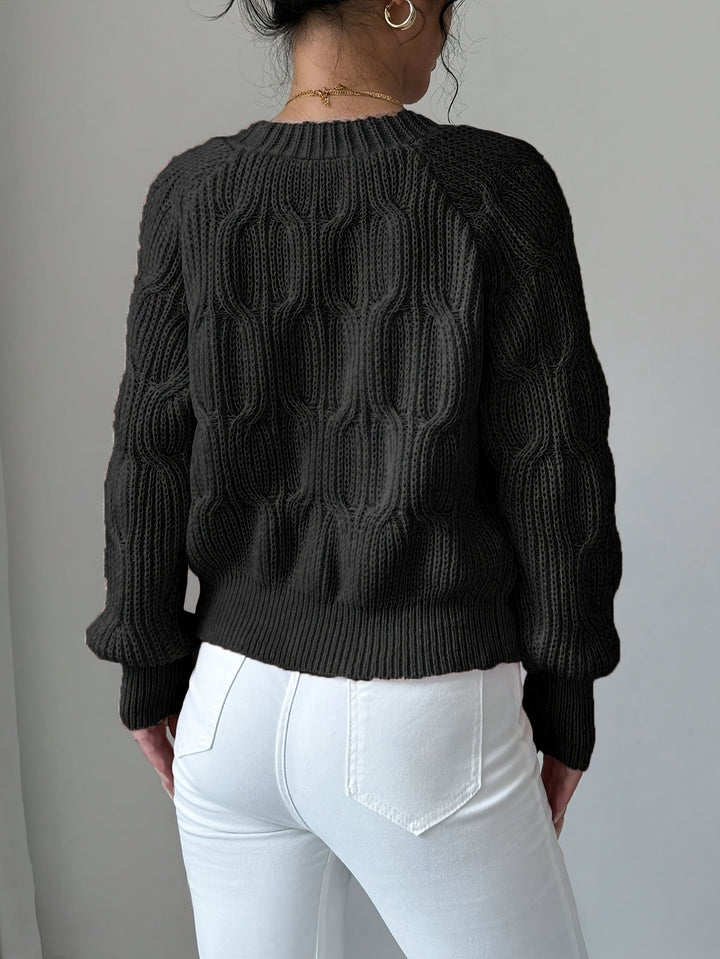 Cable Knit Cardigan for Women, V-Neck with Bow Detail