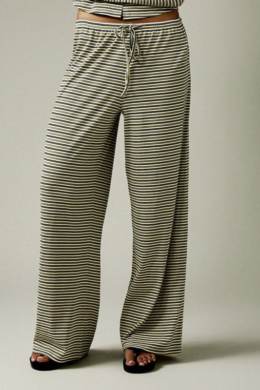 Striped Lounge Set for Women, Button Front Top and Pants