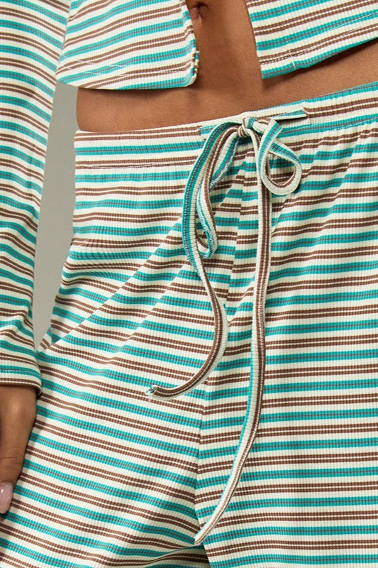 Striped Lounge Set for Women, Button Front Top and Pants