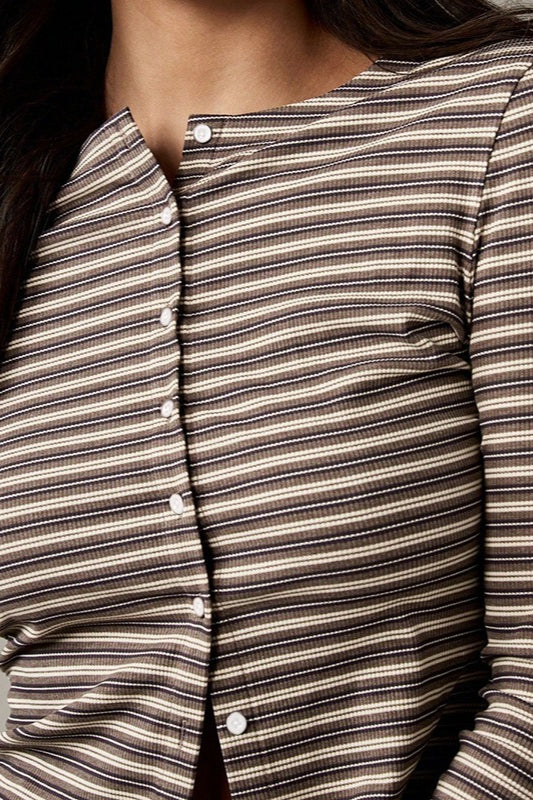 Striped Lounge Set for Women, Button Front Top and Pants