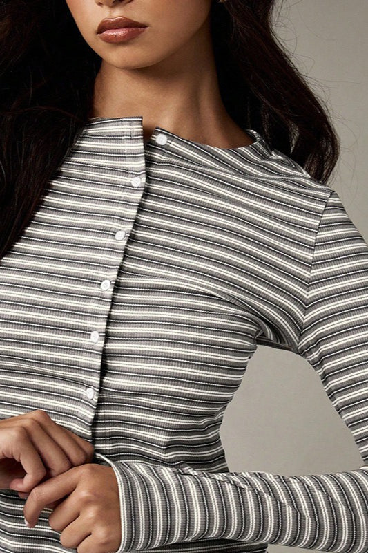 Striped Lounge Set for Women, Button Front Top and Pants