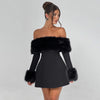 Women's Black Off Shoulder Mini Dress | Plush Trim Dress